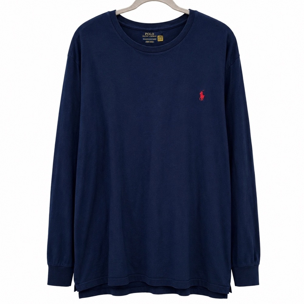 Polo Ralph Lauren Mens 4XLT Long Sleeve T-Shirt Navy Blue Red Pony Logo Tall